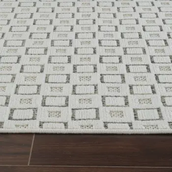8' X 10' Cream and Beige Geometric Distressed Indoor Outdoor Area Rug