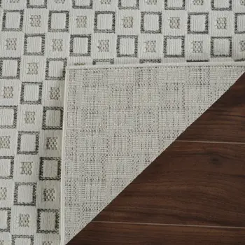 8' X 10' Cream and Beige Geometric Distressed Indoor Outdoor Area Rug