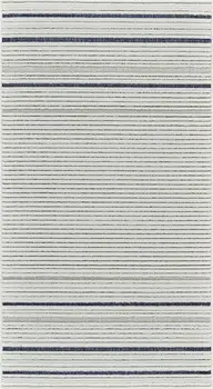 3' X 5' Blue and Cream Striped Distressed Indoor Outdoor Area Rug
