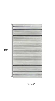 3' X 5' Blue and Cream Striped Distressed Indoor Outdoor Area Rug