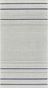 3' X 5' Blue and Cream Striped Distressed Indoor Outdoor Area Rug
