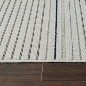 3' X 5' Blue and Cream Striped Distressed Indoor Outdoor Area Rug