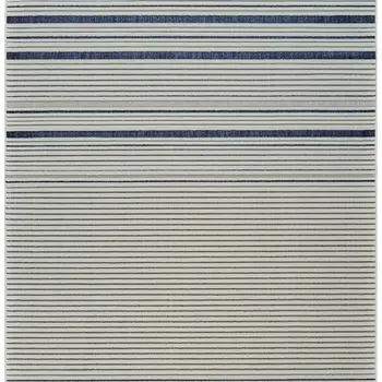 4' X 6' Blue and Cream Striped Distressed Indoor Outdoor Area Rug