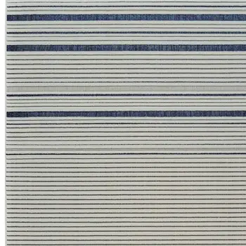 5' X 7' Blue and Cream Striped Distressed Indoor Outdoor Area Rug