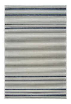 8' X 10' Blue and Cream Striped Distressed Indoor Outdoor Area Rug