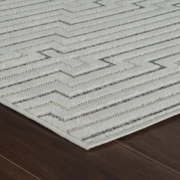 5' X 7' Cream and Beige Geometric Distressed Indoor Outdoor Area Rug