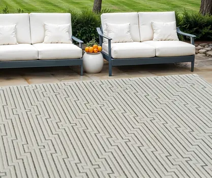 8' X 10' Cream and Beige Geometric Distressed Indoor Outdoor Area Rug