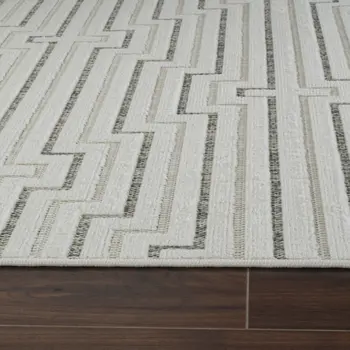 8' X 10' Cream and Beige Geometric Distressed Indoor Outdoor Area Rug