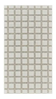 10' Cream and Beige Geometric Distressed Indoor Outdoor Runner Rug