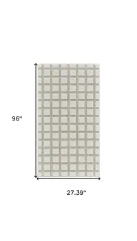 8' Cream and Beige Geometric Distressed Indoor Outdoor Runner Rug