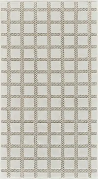 3' X 5' Cream and Beige Geometric Distressed Indoor Outdoor Area Rug