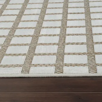 3' X 5' Cream and Beige Geometric Distressed Indoor Outdoor Area Rug