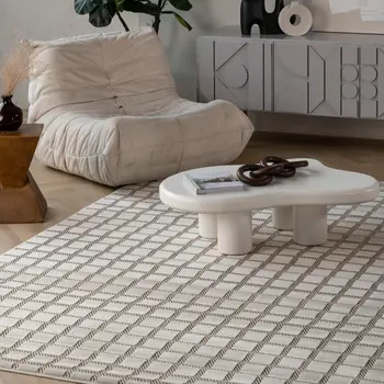 8' X 10' Cream and Beige Geometric Distressed Indoor Outdoor Area Rug
