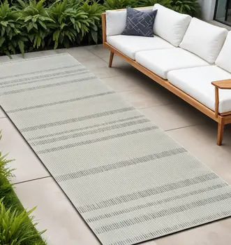 10' Cream and Beige Striped Distressed Indoor Outdoor Runner Rug