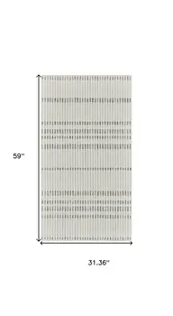 3' X 5' Cream and Beige Striped Distressed Indoor Outdoor Area Rug