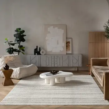 6' X 9' Cream and Beige Striped Distressed Indoor Outdoor Area Rug