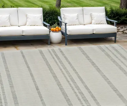 8' X 10' Cream and Beige Striped Distressed Indoor Outdoor Area Rug