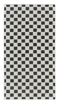 10' Black and White Geometric Distressed Indoor Outdoor Runner Rug