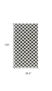 10' Black and White Geometric Distressed Indoor Outdoor Runner Rug