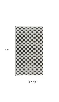8' Black and White Geometric Distressed Indoor Outdoor Runner Rug
