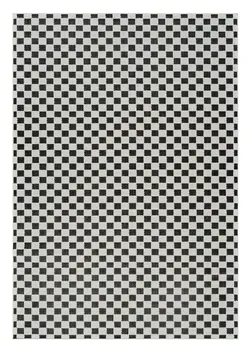 5' X 7' Black and White Geometric Distressed Indoor Outdoor Area Rug