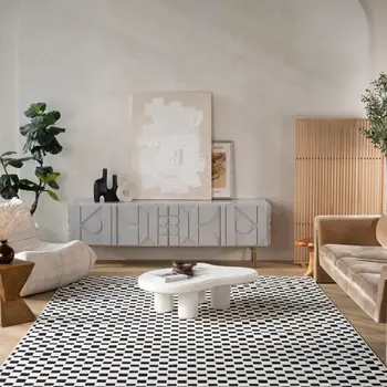 5' X 7' Black and White Geometric Distressed Indoor Outdoor Area Rug