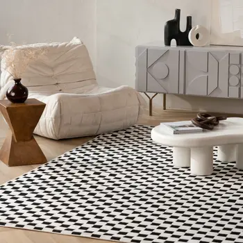 8' X 10' Black and White Geometric Distressed Indoor Outdoor Area Rug