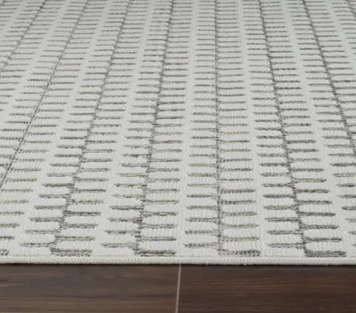 10' Cream and Beige Geometric Distressed Indoor Outdoor Runner Rug