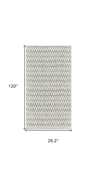10' Cream and Beige Geometric Distressed Indoor Outdoor Runner Rug