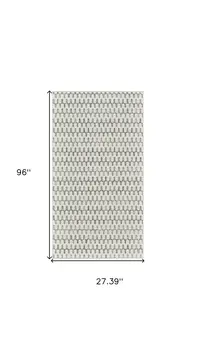 8' Cream and Beige Geometric Distressed Indoor Outdoor Runner Rug