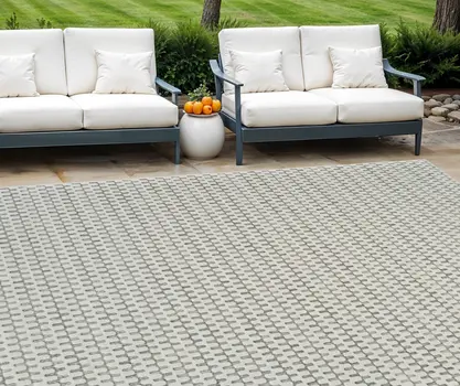 8' X 10' Cream and Beige Geometric Distressed Indoor Outdoor Area Rug