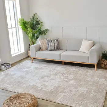 4' X 6' Cream and Beige Abstract Distressed Area Rug