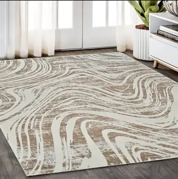 5' X 8' Beige and Brown Abstract Distressed Area Rug