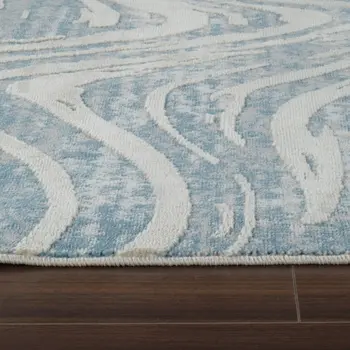 4' X 6' Blue and Beige Abstract Distressed Area Rug