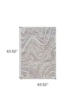 5' X 8' Beige and Purple Abstract Distressed Area Rug