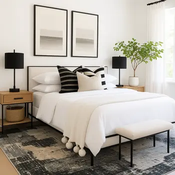 5' X 8' Beige and Black Abstract Distressed Area Rug