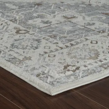 8' X 11' Gray and Beige Oriental Distressed Area Rug