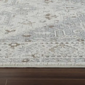 8' X 11' Gray and Beige Oriental Distressed Area Rug