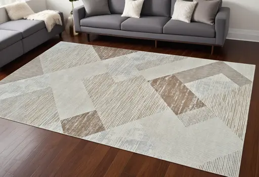 8' X 11' Beige and Brown Abstract Distressed Area Rug