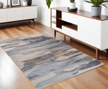 4' X 6' Blue and Beige Abstract Distressed Area Rug