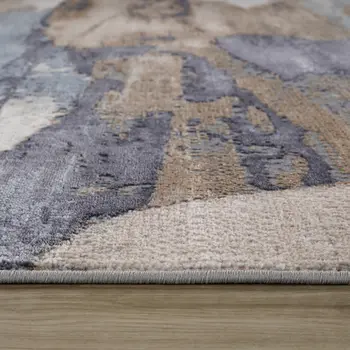 7' X 10' Gray Blue and Beige Abstract Worn Faded Area Rug