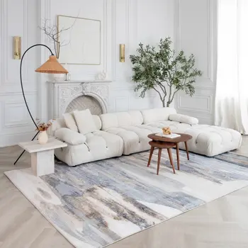 8' X 11' Blue and Beige Abstract Distressed Area Rug