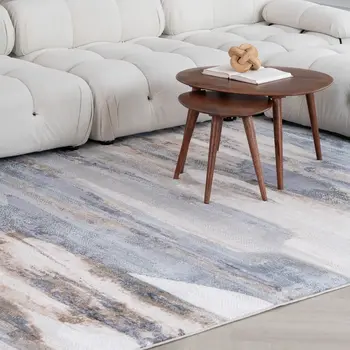 8' X 11' Blue and Beige Abstract Distressed Area Rug