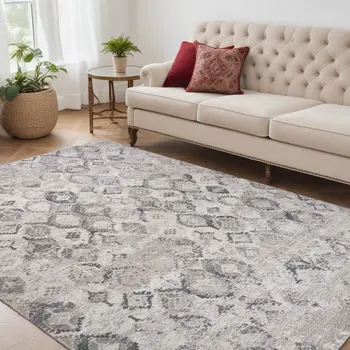 5' X 8' Beige and Gray Abstract Distressed Area Rug
