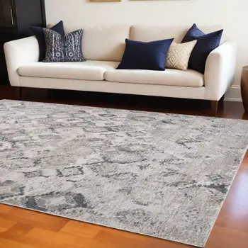 8' X 11' Beige and Gray Abstract Distressed Area Rug