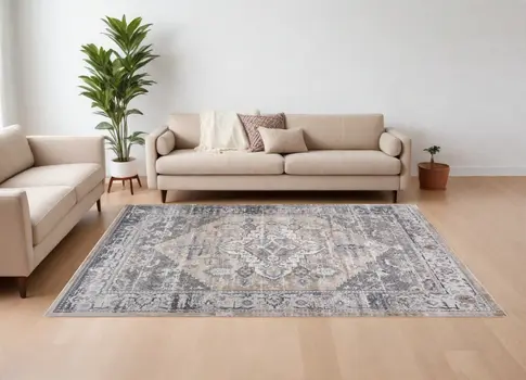 8' X 11' Gray and Brown Oriental Distressed Area Rug