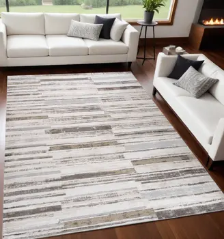 5' X 8' Beige and Brown Abstract Distressed Area Rug