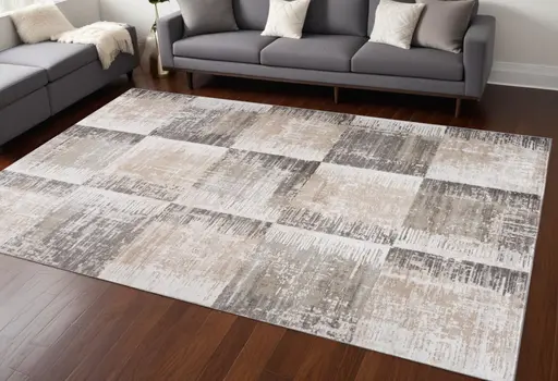 8' X 11' Beige and Brown Abstract Distressed Area Rug