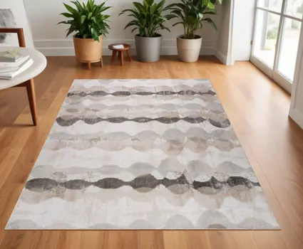 4' X 6' Beige and Brown Abstract Distressed Area Rug