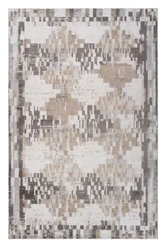 5' X 8' Cream and Brown Abstract Distressed Area Rug